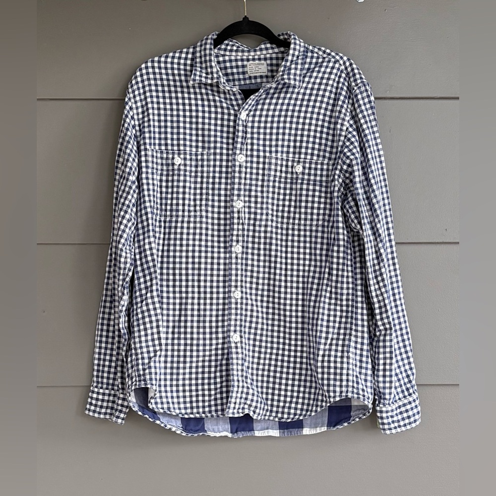 J. Crew Workwear Men’s Navy Blue Gingham Button Down